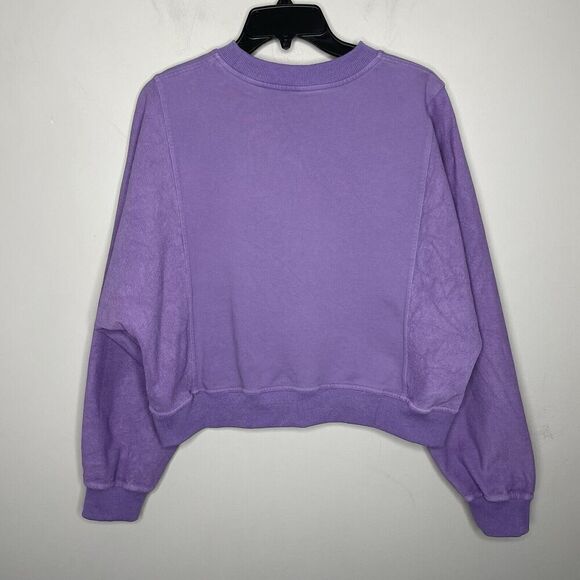 HERVE LEGER Dolman Sweatshirt Women Large Purple French Terry Cotton Crop Logo - Picture 9 of 16